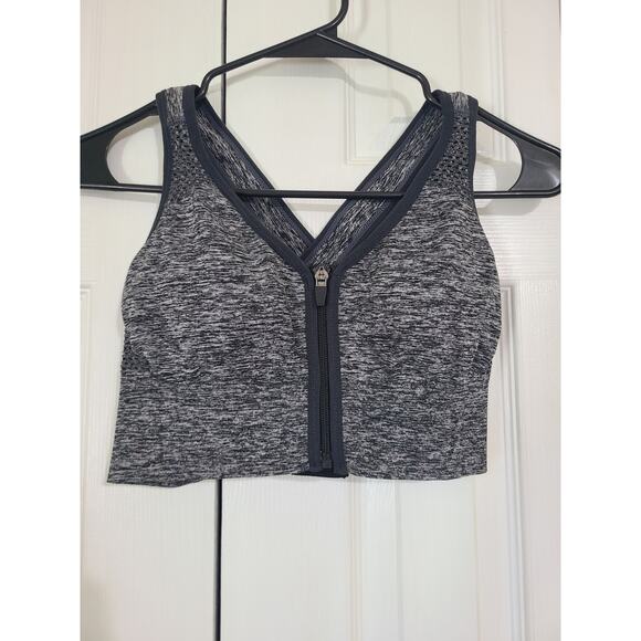 Unknown brand medium women's static gray print sports bra zip front - Picture 1 of 4